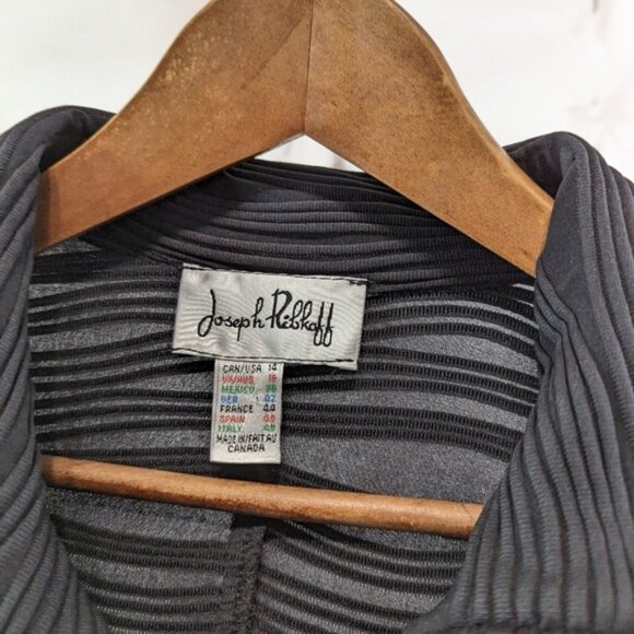 Joseph Ribkoff Jacket Womens Large 14 Black Zip Ribbed Textured Artsy - Picture 3 of 11